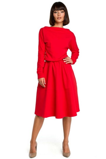 Sukienka na co dzień z gumką w talii - czerwona