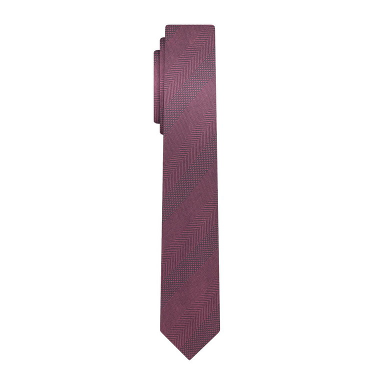 Krawat wąski bordowy w paski i jodełkę "śledzik" EM 10