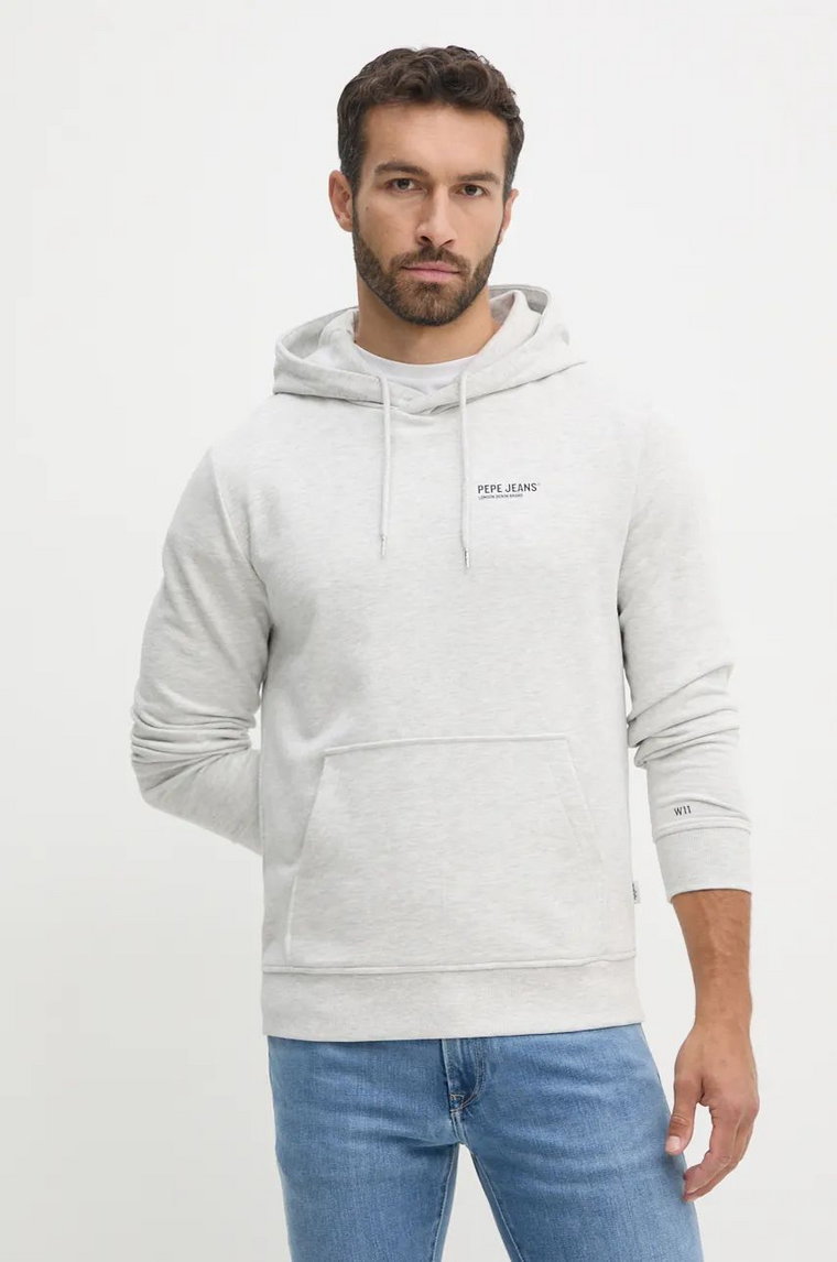 Pepe Jeans bluza SAM HOODIE męska kolor szary z kapturem z nadrukiem PM582700