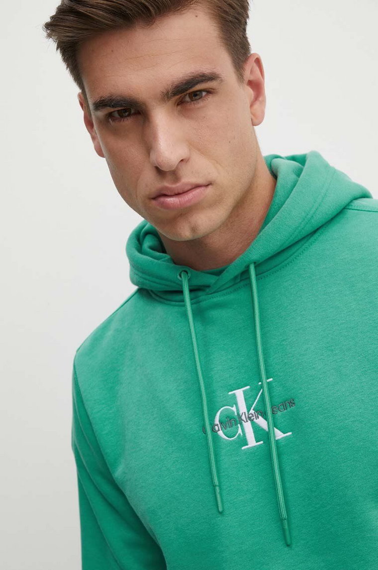 Calvin Klein Jeans bluza męska kolor zielony z kapturem z aplikacją J30J325629