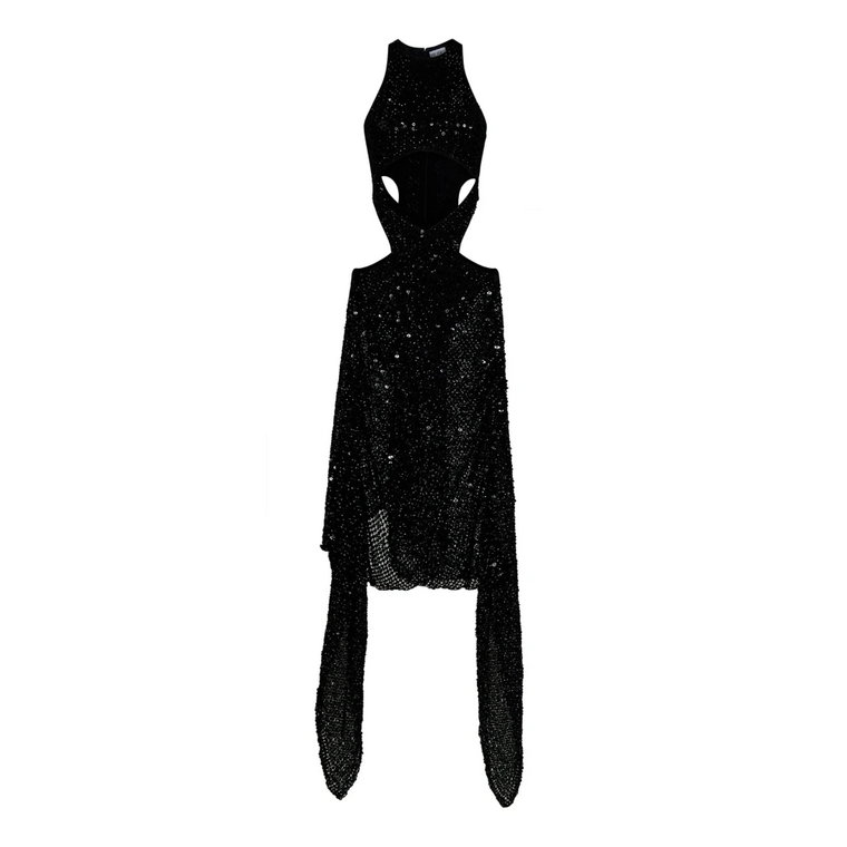 Czarna Asymetryczna Sukienka z Cekinami Aw23 The Attico