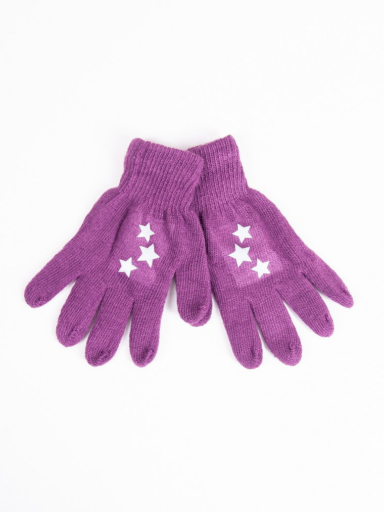 Rękawiczki dziecięce pięciopalczaste z odblaskiem fioletowe z gwiazdkami 16