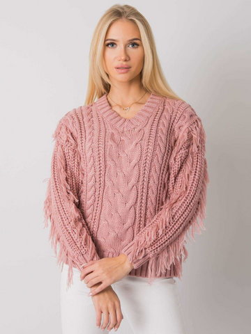 Sweter z warkoczami ciemny różowy