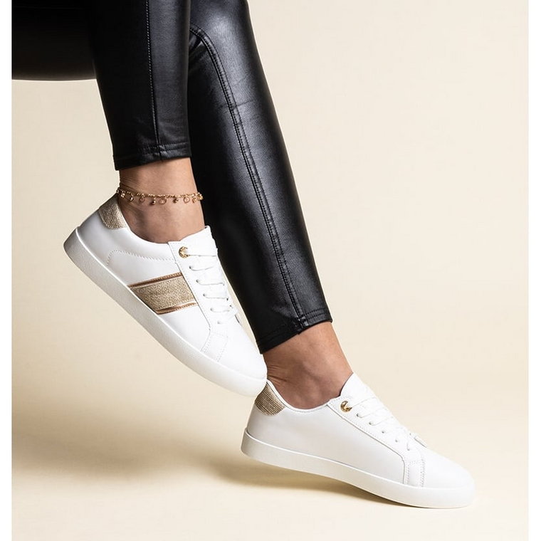 Biało-złote sneakersy z ozdobnym paskiem Grada białe