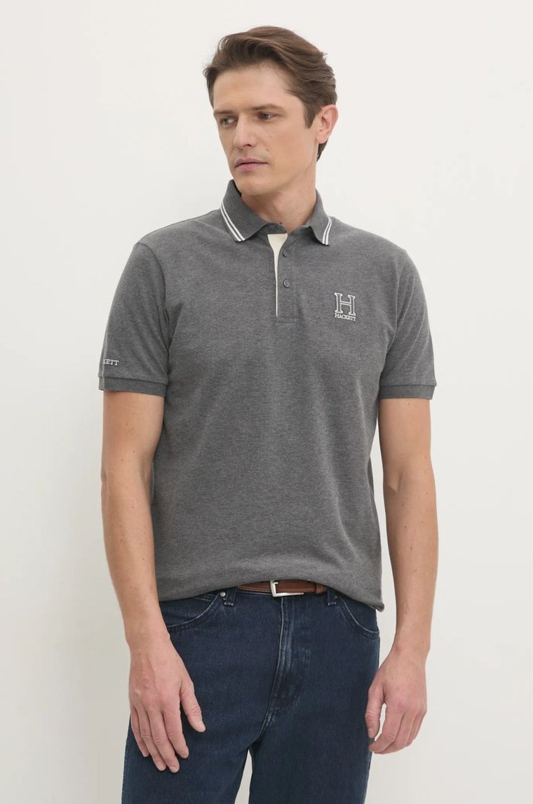 Hackett London polo męski kolor szary gładki HM563381