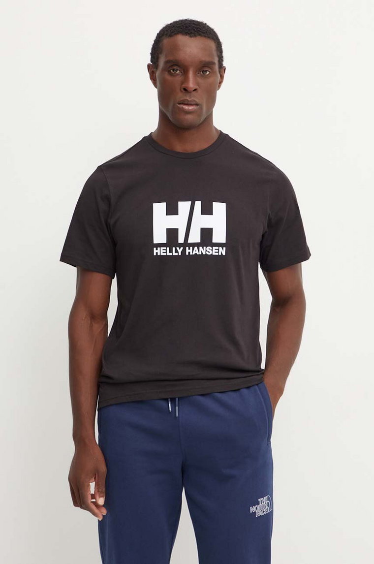 Helly Hansen t-shirt bawełniany HH LOGO męski kolor czarny z nadrukiem 30396