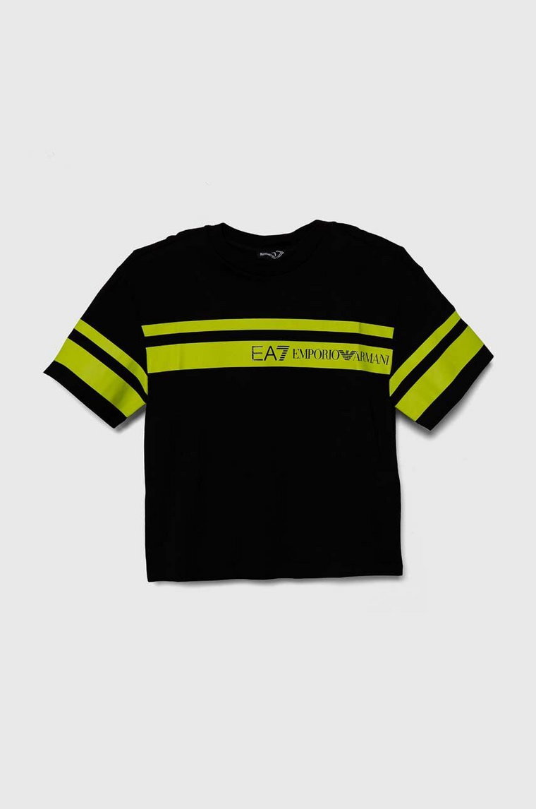 EA7 Emporio Armani t-shirt bawełniany dziecięcy kolor czarny z nadrukiem