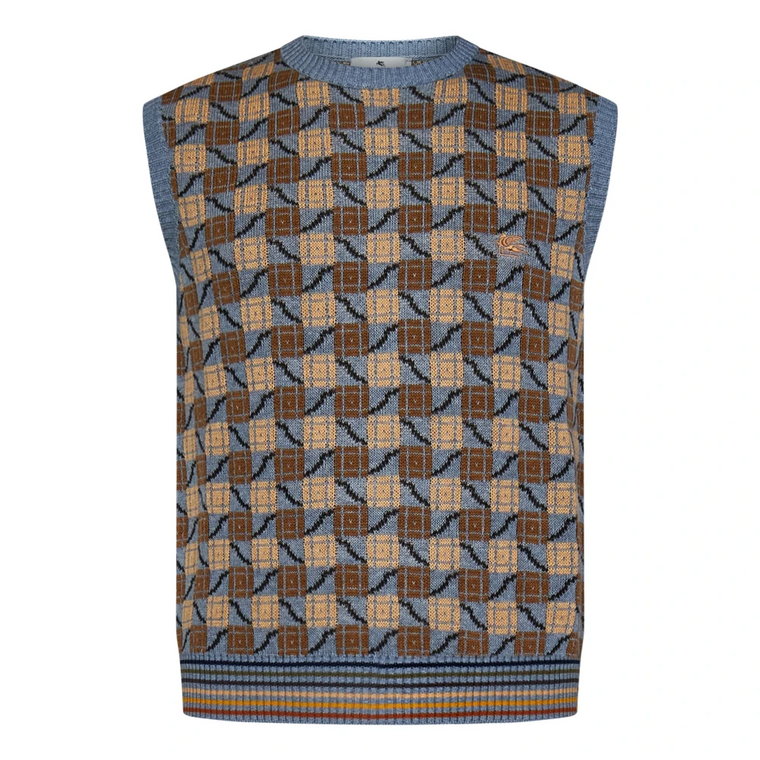 Beżowy Sweter z Geometrycznym Wzorem Etro