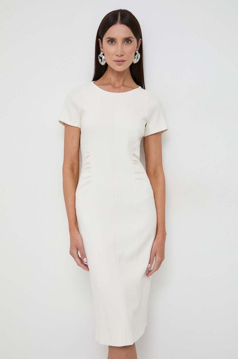 BOSS sukienka kolor biały mini dopasowana