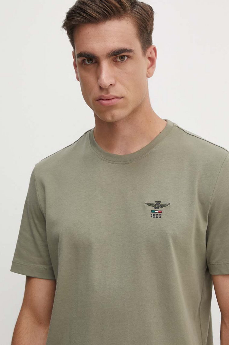 Aeronautica Militare t-shirt bawełniany męski kolor zielony z aplikacją TS2301J592