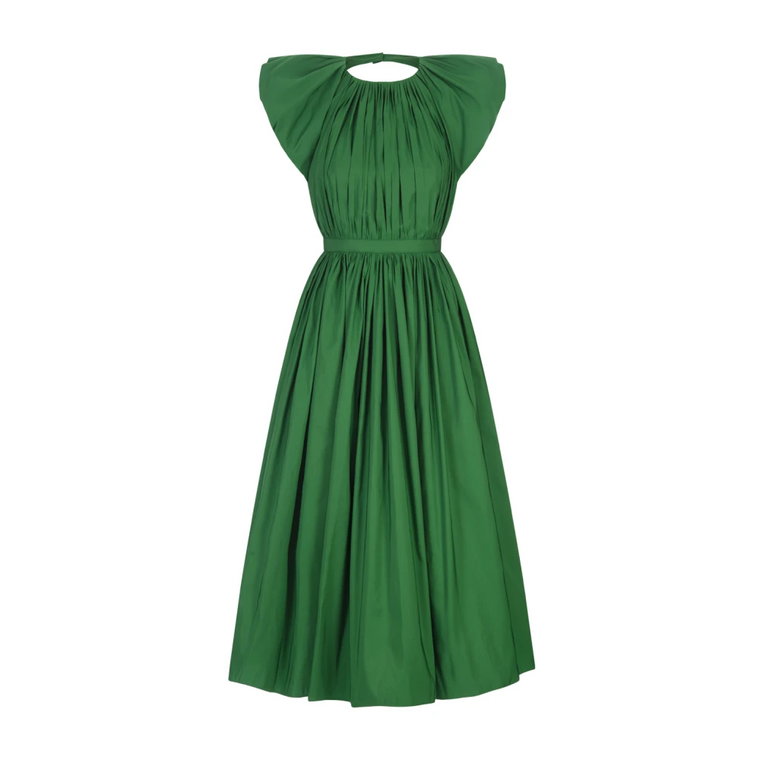 Zielona Plisowana Sukienka Midi z Oversized Rękawami Alexander McQueen