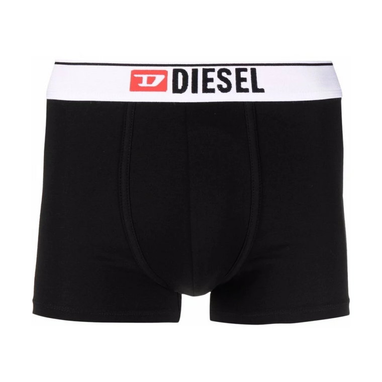 Czarne bokserki z bawełny, elastyczny pas, ikoniczne logo Diesel