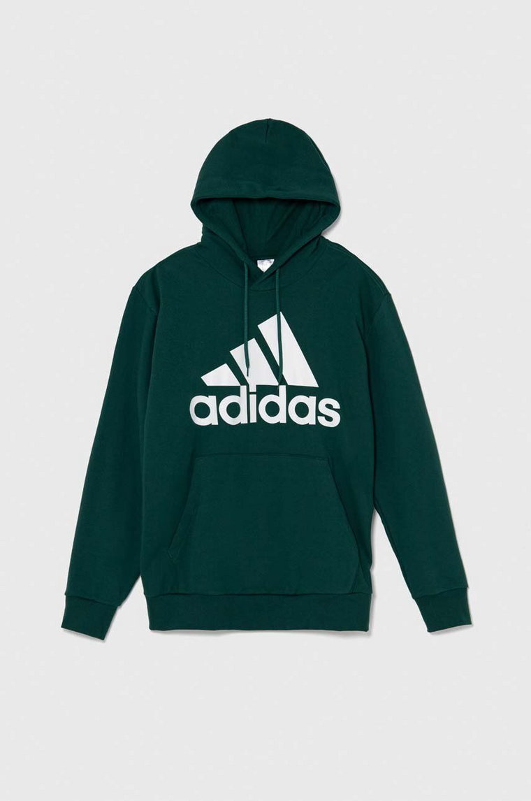 adidas bluza bawełniana męska kolor zielony z kapturem z nadrukiem IS1354