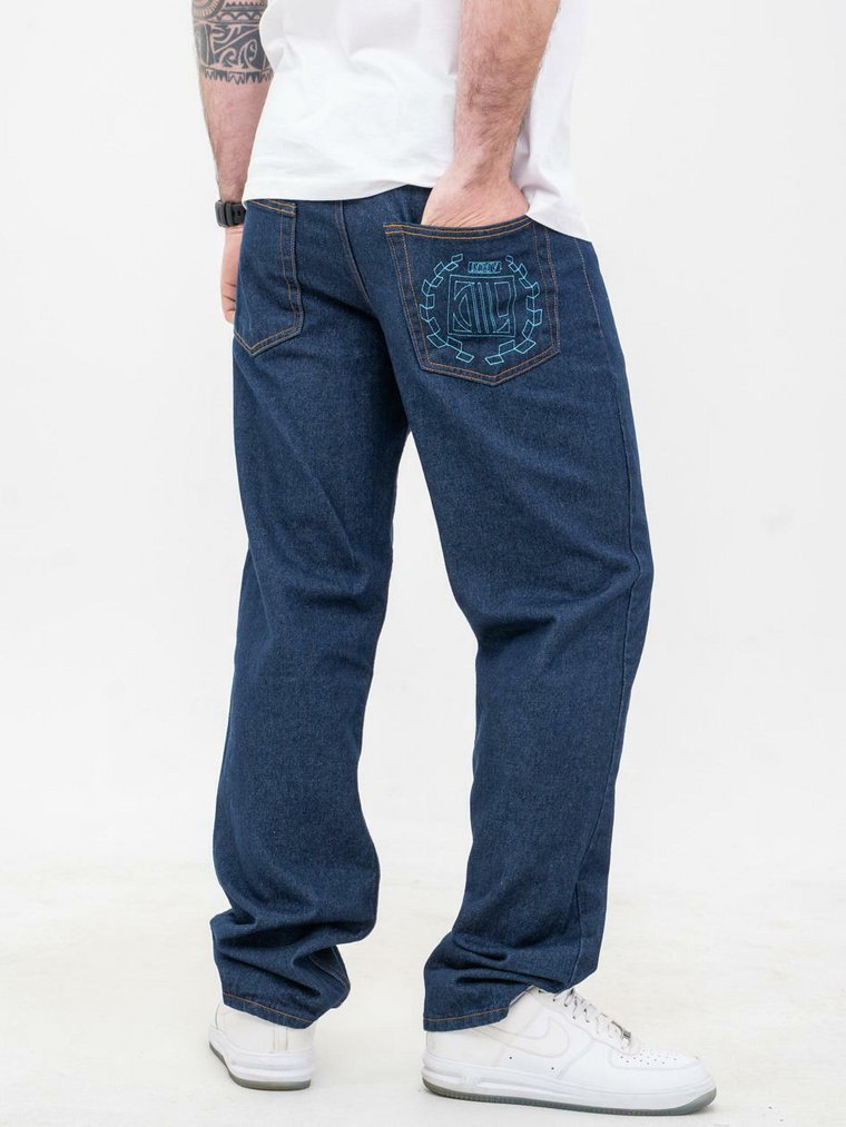 Spodnie Jeansowe Regular DIIL Laur Outline Ciemne Niebieskie