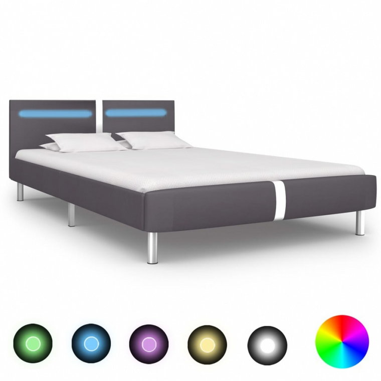 Rama łóżka LED, szara, sztuczna skóra, 140x200 cm kod: V-280858
