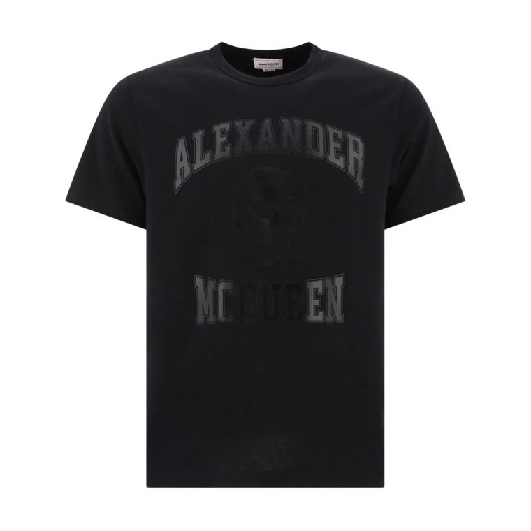 Czarna Koszulka z Logo i Czaszką Alexander McQueen