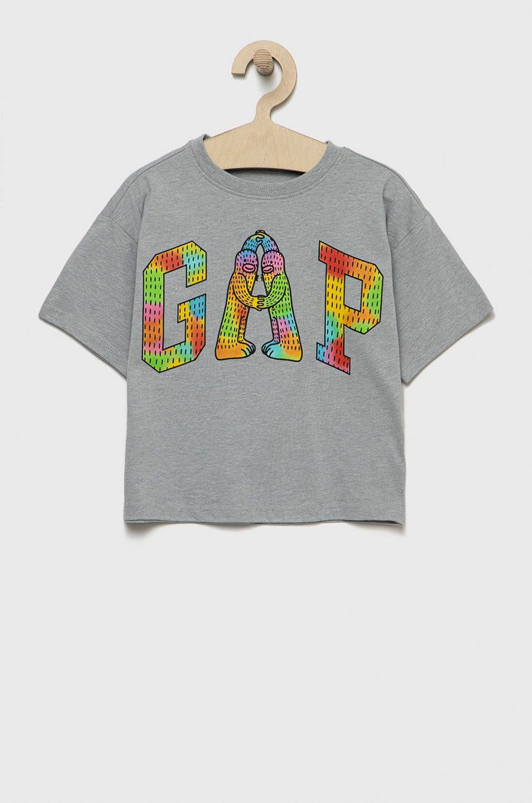 GAP t-shirt dziecięcy kolor szary z nadrukiem