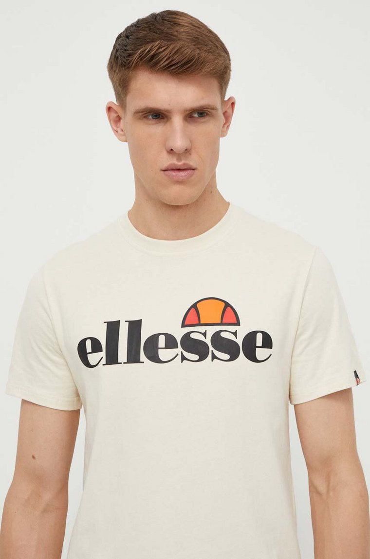 Ellesse t-shirt bawełniany SL Prado Tee męski kolor beżowy z nadrukiem SHV07405