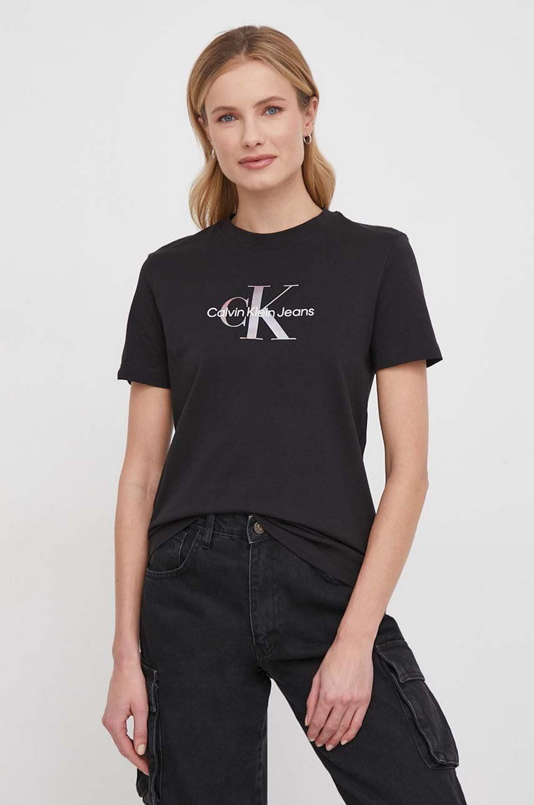 Calvin Klein Jeans t-shirt bawełniany damski kolor czarny