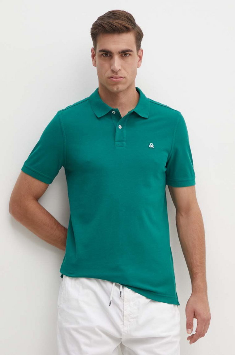 United Colors of Benetton polo bawełniane kolor zielony gładki