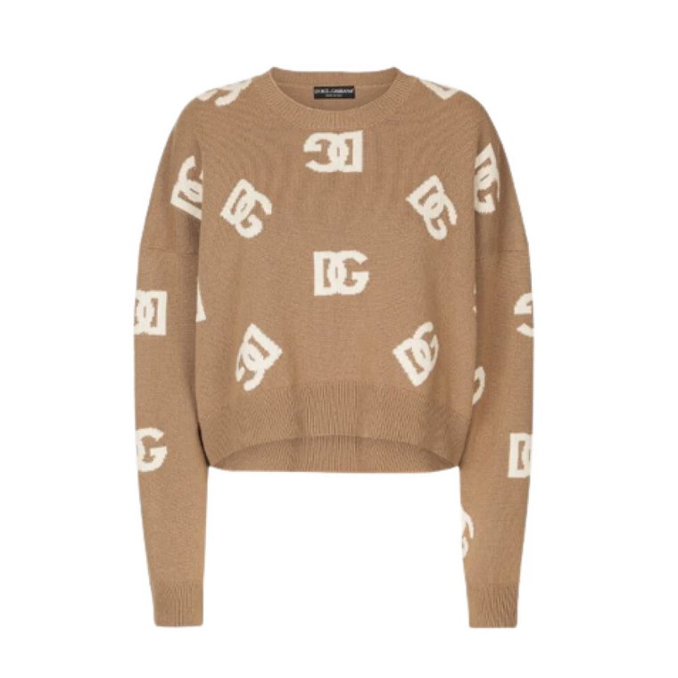 Beżowy Sweter z Logo DG Intarsia Dolce & Gabbana