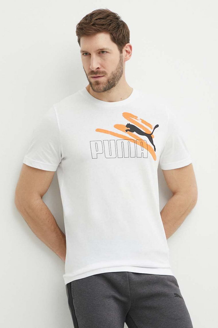 Puma t-shirt bawełniany męski kolor biały z nadrukiem 678988