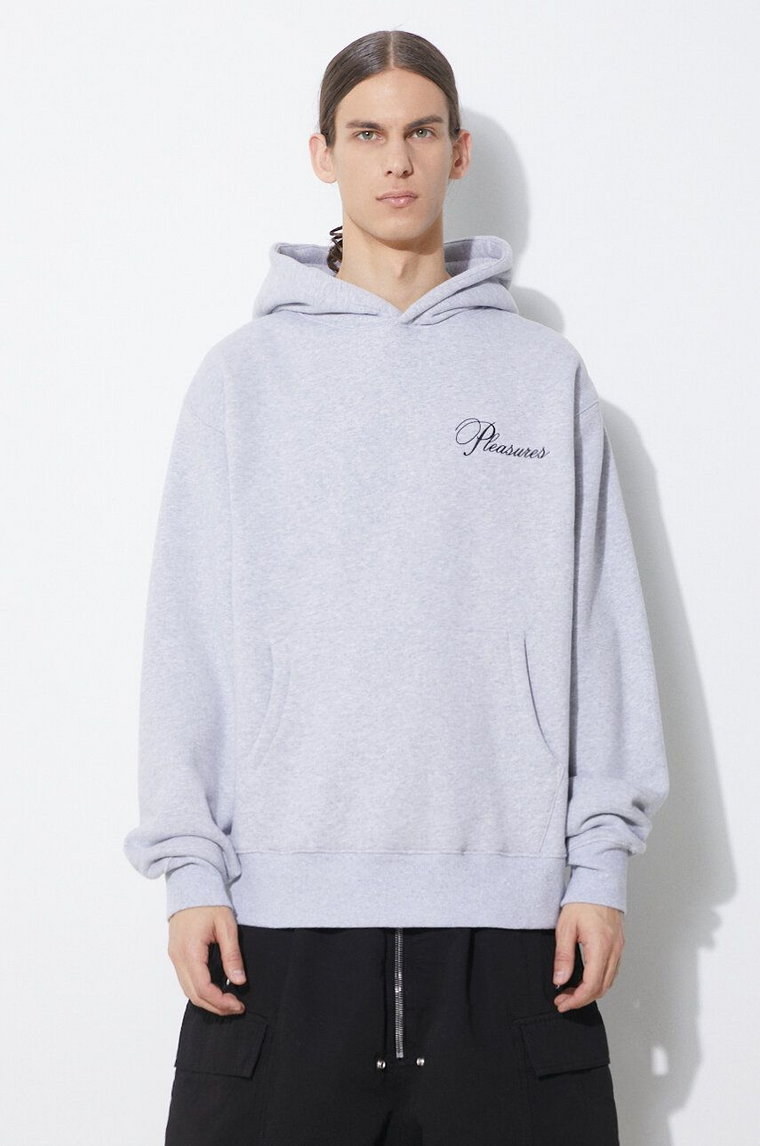 PLEASURES bluza Cafe Hoodie męska kolor szary z kapturem z aplikacją P24SP026.GREY