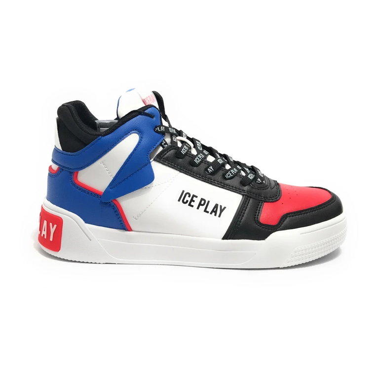 Wysokie Sneakersy w Kolorze Biało-Czarnym z Czerwonymi i Niebieskimi Akcentami Iceberg