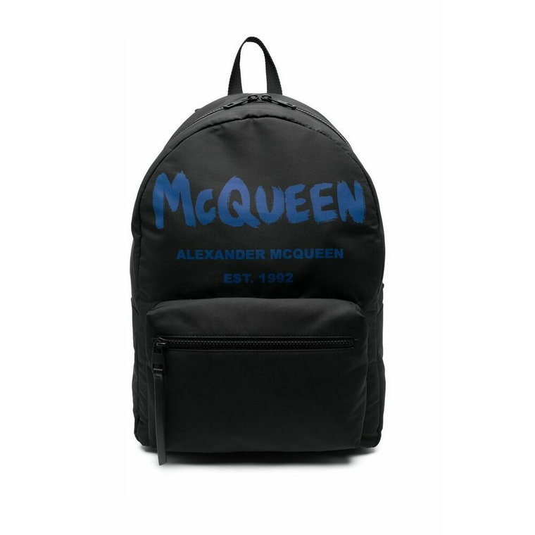 Czarny plecak z dwukolorowym nadrukiem logo Alexander McQueen