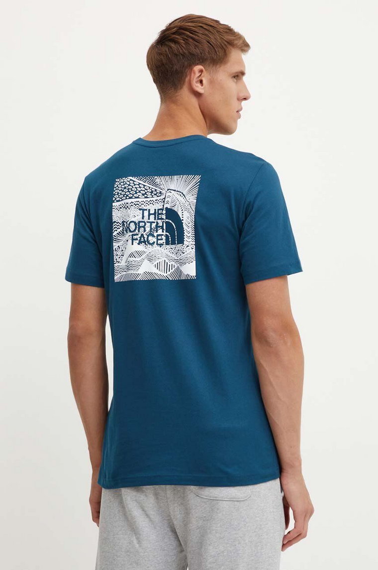 The North Face t-shirt bawełniany S/S Redbox Celebration Tee męski kolor turkusowy z nadrukiem NF0A87NV1NO1