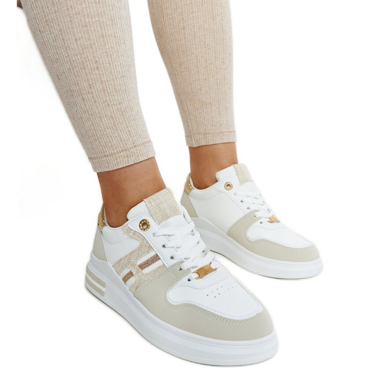 Biało-beżowe sneakersy na platformie Negisti białe