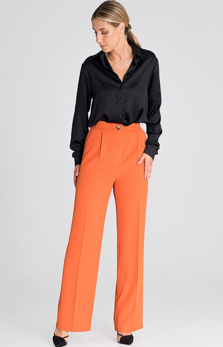 Eleganckie spodnie z szeroką nogawką pomarańczowe M949, Kolor pomarańczowy, Rozmiar S, Figl