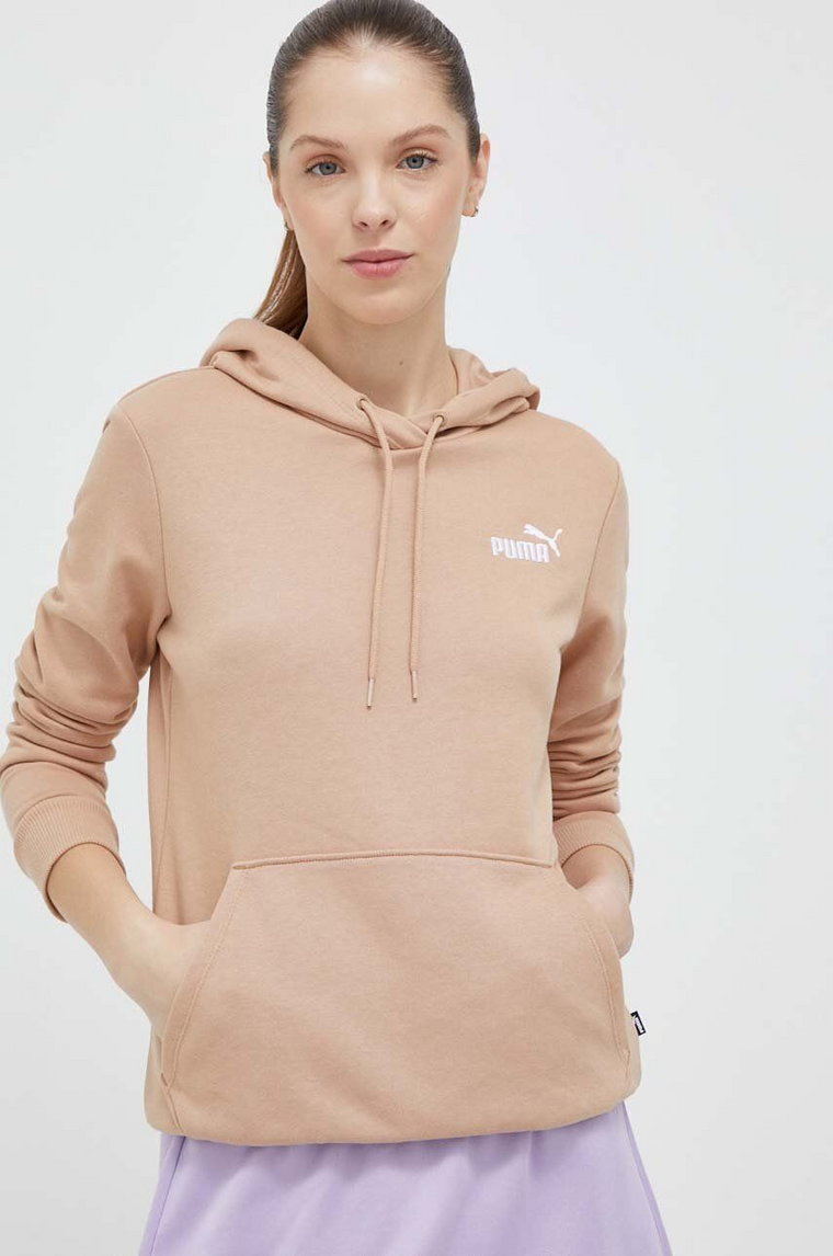 Puma bluza damska kolor beżowy z kapturem z aplikacją 848332