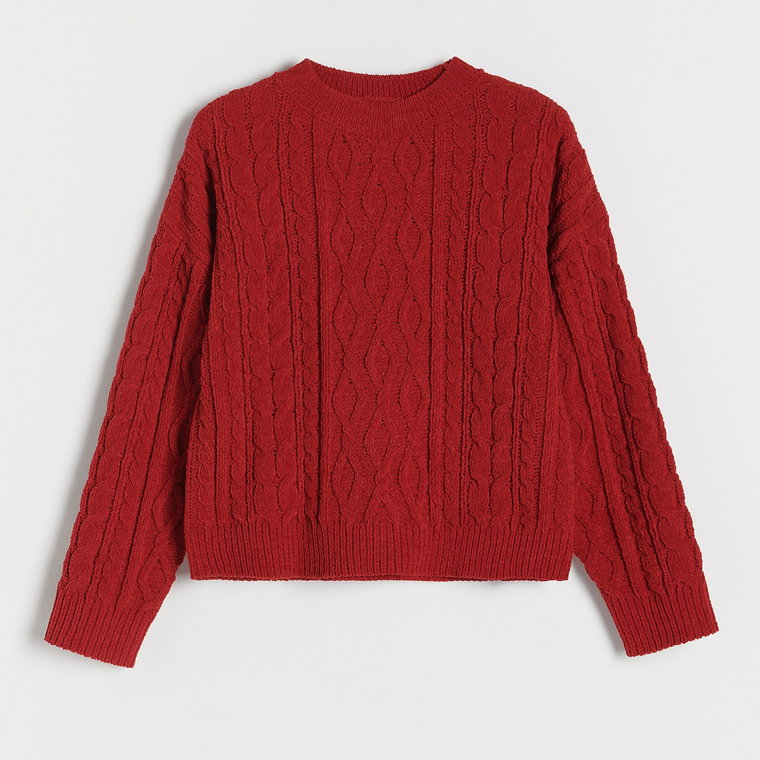 Reserved - Szenilowy sweter - czerwony