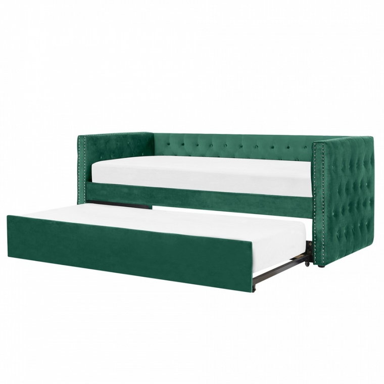 Łóżko wysuwane welurowe 90 x 200 cm zielone GASSIN kod: 4251682248365