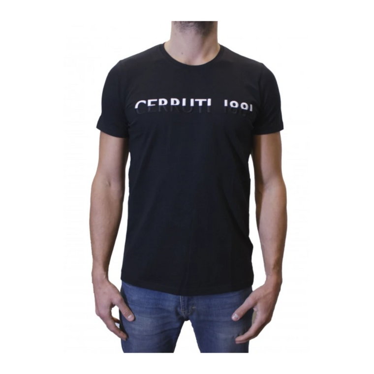 Tshirt Stretch Gros Logo Czarny Krótki Rękaw Cerruti 1881