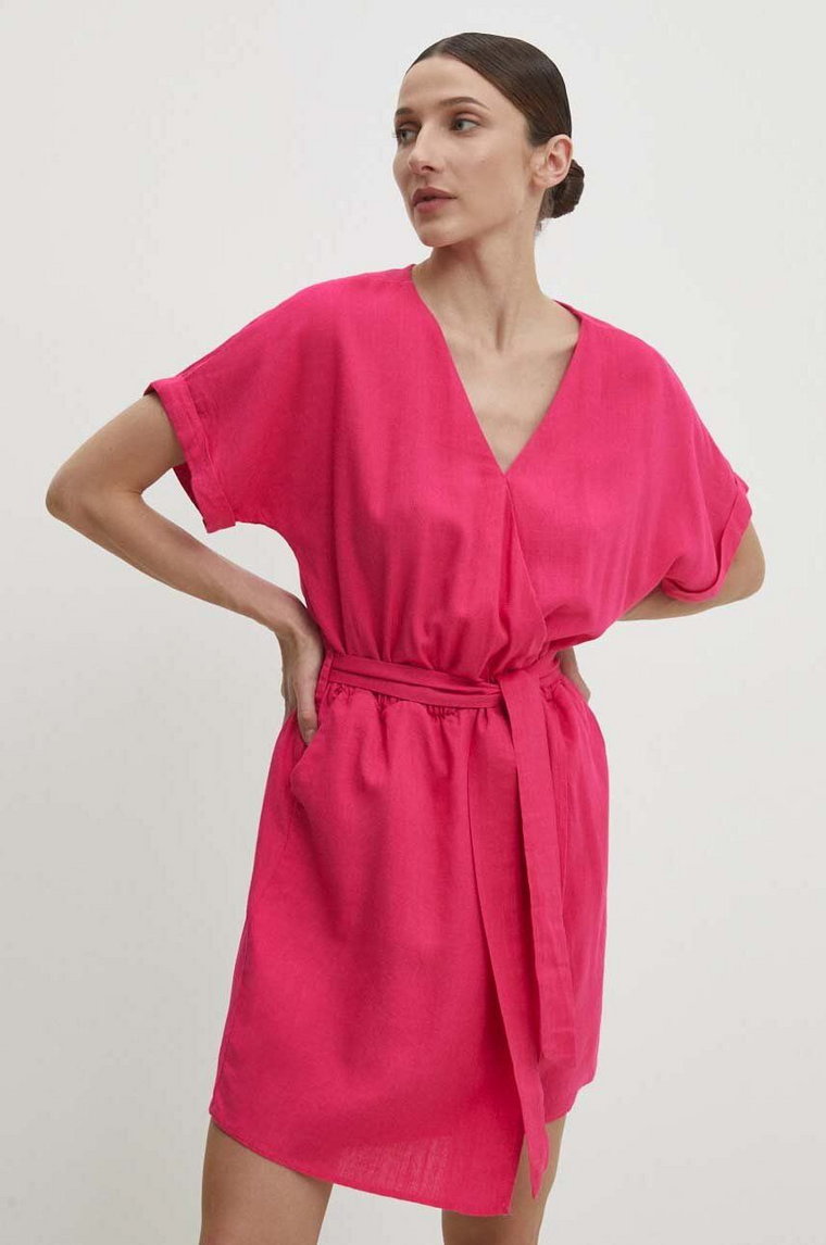 Answear Lab sukienka z lnem kolor różowy mini rozkloszowana