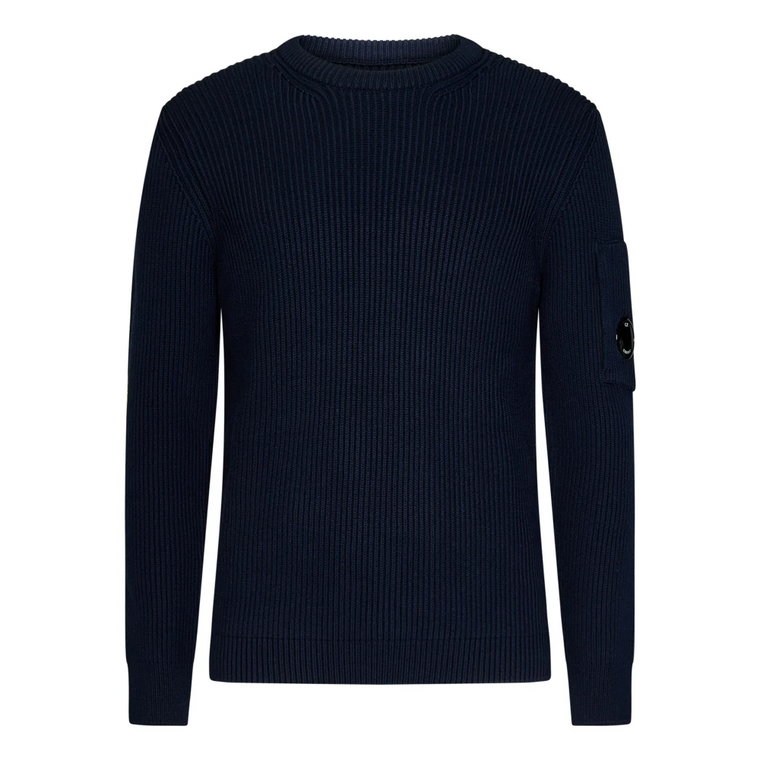 Niebieski Sweter z Wzorem w Stylu Rib z Detalem Soczewki C.p. Company