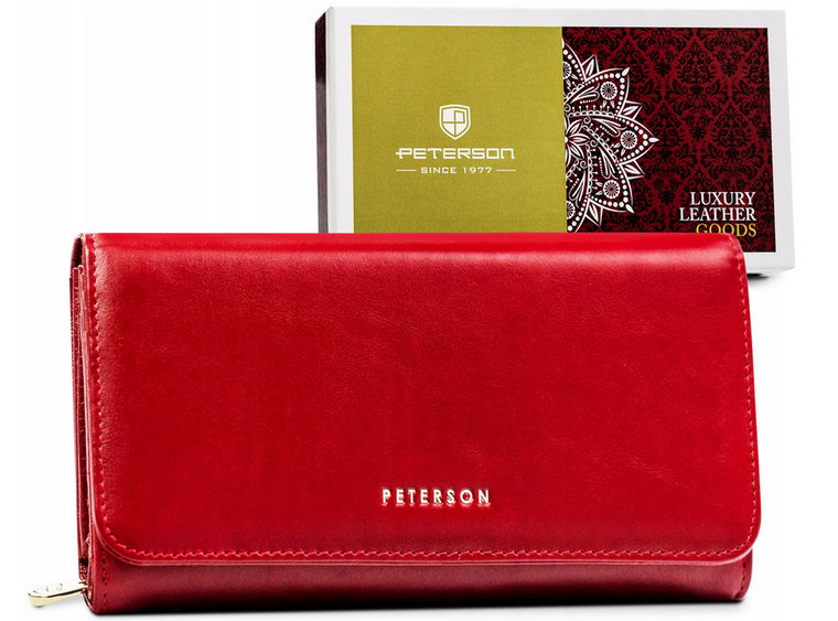 Duży, skórzany portfel damski na zatrzask i z systemem RFID  Peterson