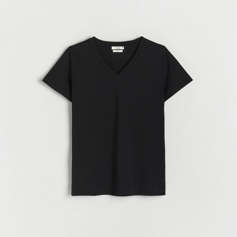 Reserved - T-shirt z dekoltem V - czarny