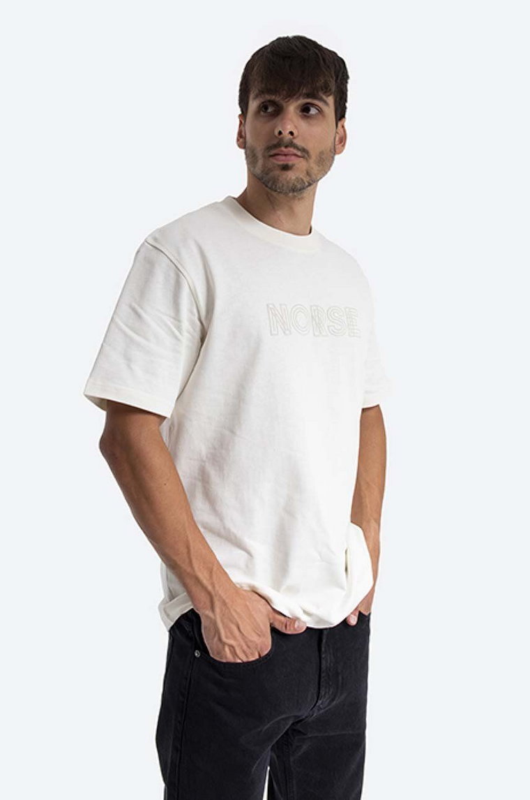 Norse Projects t-shirt bawełniany Johannes Norse Logo kolor beżowy z aplikacją N01.0571.0957-0957