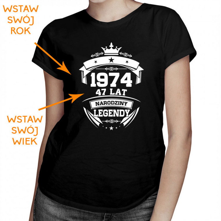 Narodziny legendy z Twoim rocznikiem - damska koszulka na prezent produkt personalizowany