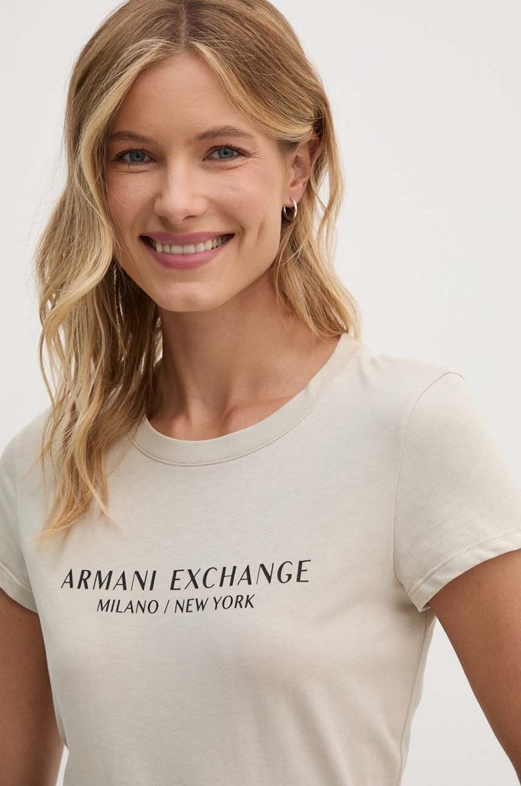 Armani Exchange t-shirt bawełniany kolor beżowy