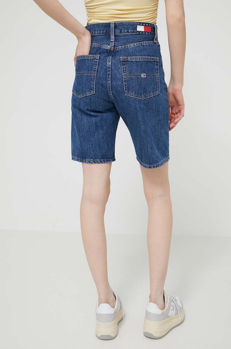 Tommy Jeans szorty jeansowe damskie kolor niebieski gładkie high waist DW0DW17634