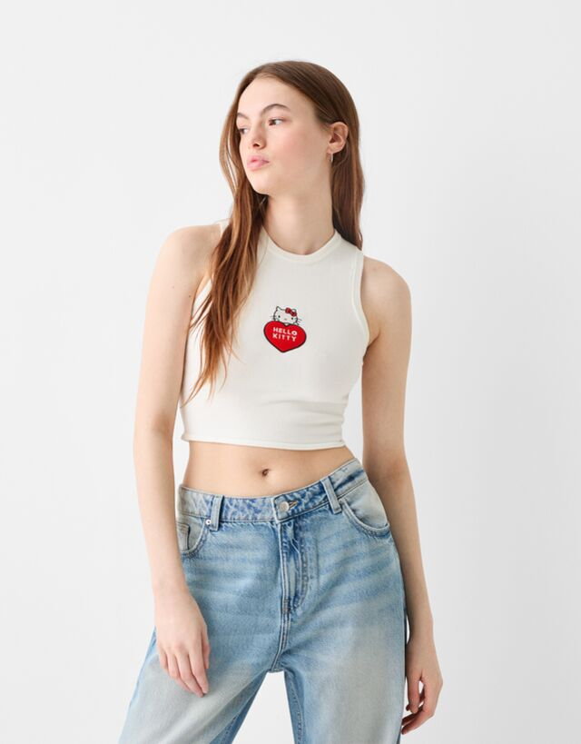 Bershka Top Bez Rękawów Z Hello Kitty Mania Kobieta Xs Kremowy