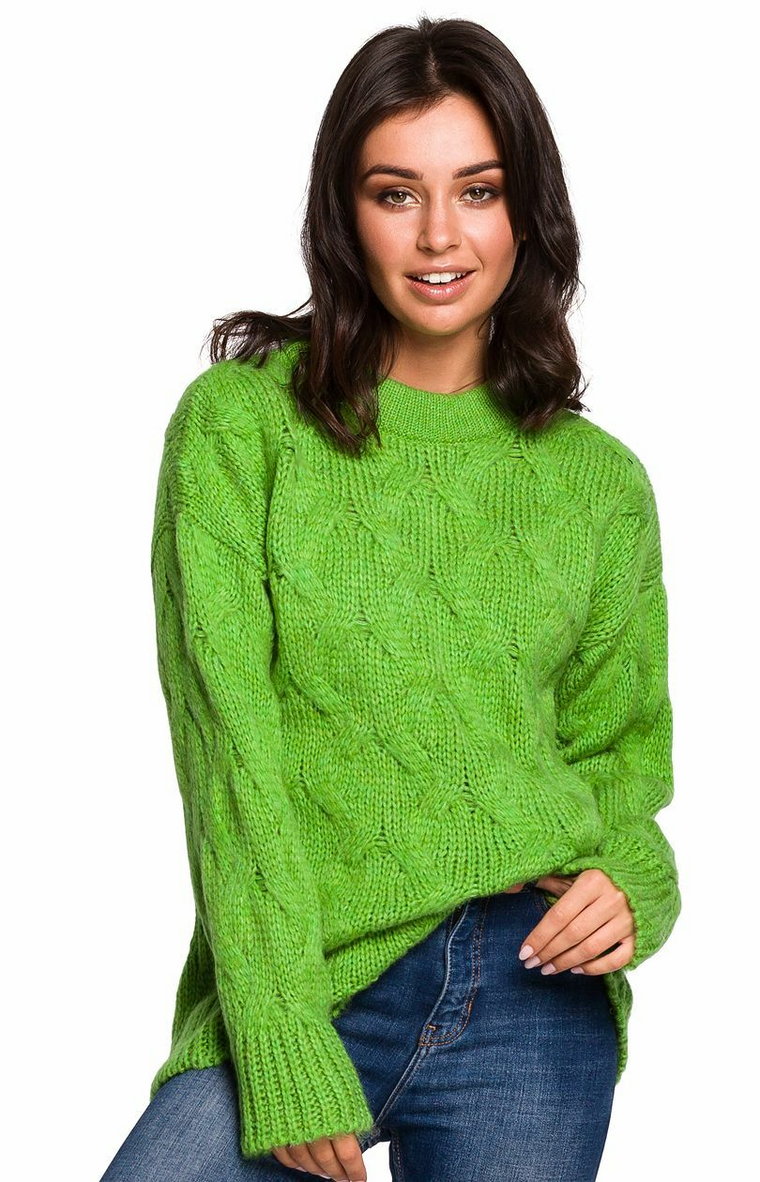 Zielony sweter damski BK038, Kolor zielony, Rozmiar S/M, BE Knit