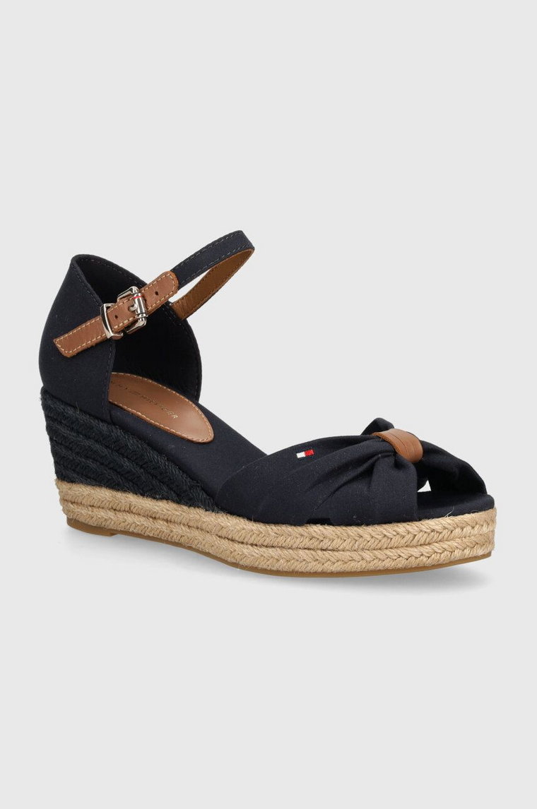 Tommy Hilfiger sandały BASIC OPENED TOE MID WEDGE kolor granatowy FW0FW04785