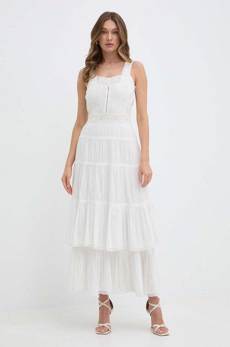 Twinset sukienka bawełniana kolor biały maxi rozkloszowana