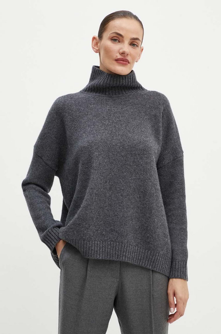 Weekend Max Mara sweter wełniany damski kolor szary z golfem 2425366082600