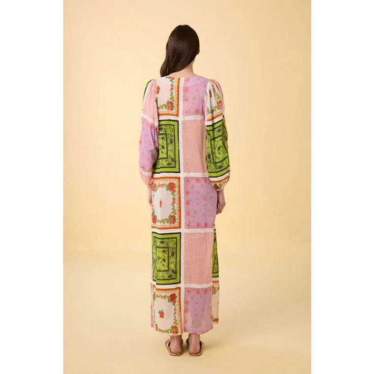 Haftowany Kaftan Kwiatowy Patchwork Sukienka Manoush